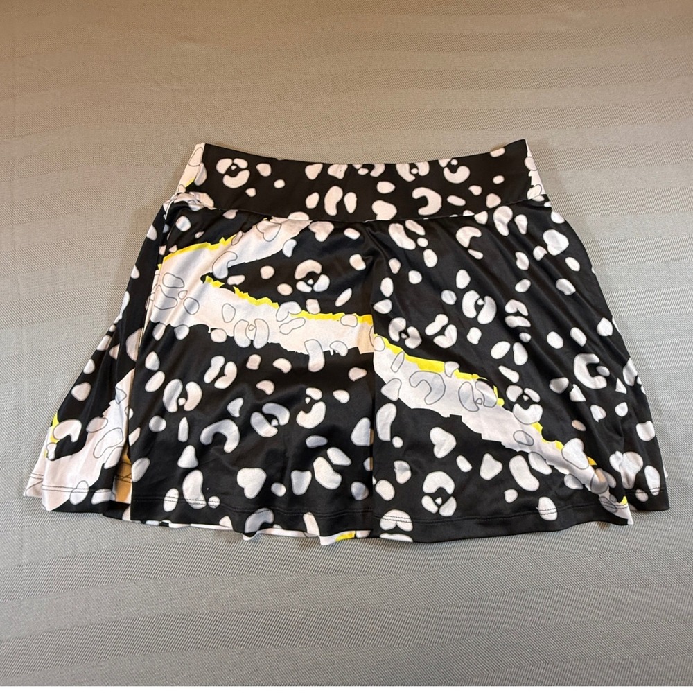 Jamie Sadock Simplicite Golf Skort Large Black White Yellow Animal Print 2544